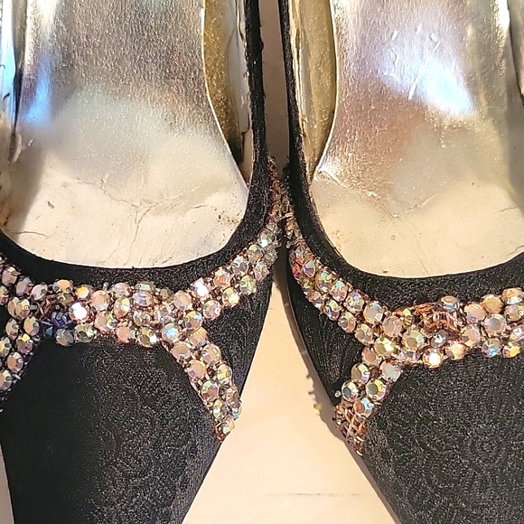 Women’s Nina Black Jeweled Brocade Heels SZ81/2M - Picture 7 of 8
